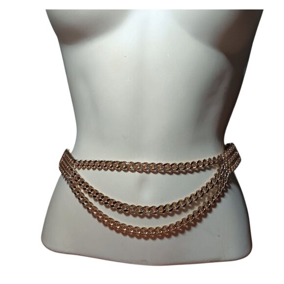 Stretch Belt Triple Gold Tone Curb Chain Waist Jewelry Heavy Club Style for 28\